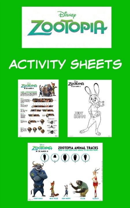 Disney zootopia printable activity sheets