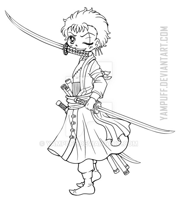 Roronoa zoro lineart mission by yampuff chibi coloring pages coloring pages coloring pages for kids