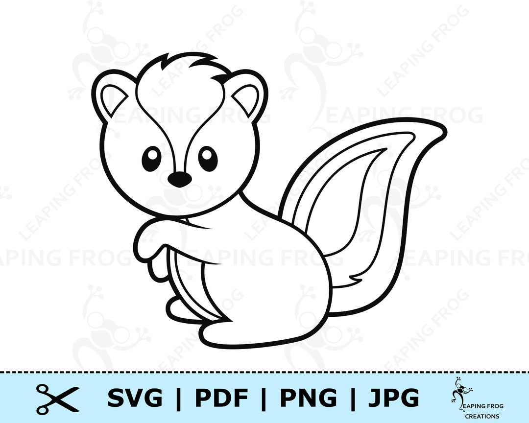 Zorrillo svg archivo de corte cricut clipart de baby skunk descarga digital vector contorno en blanco y negro skunk svg stnecil animales del bosque