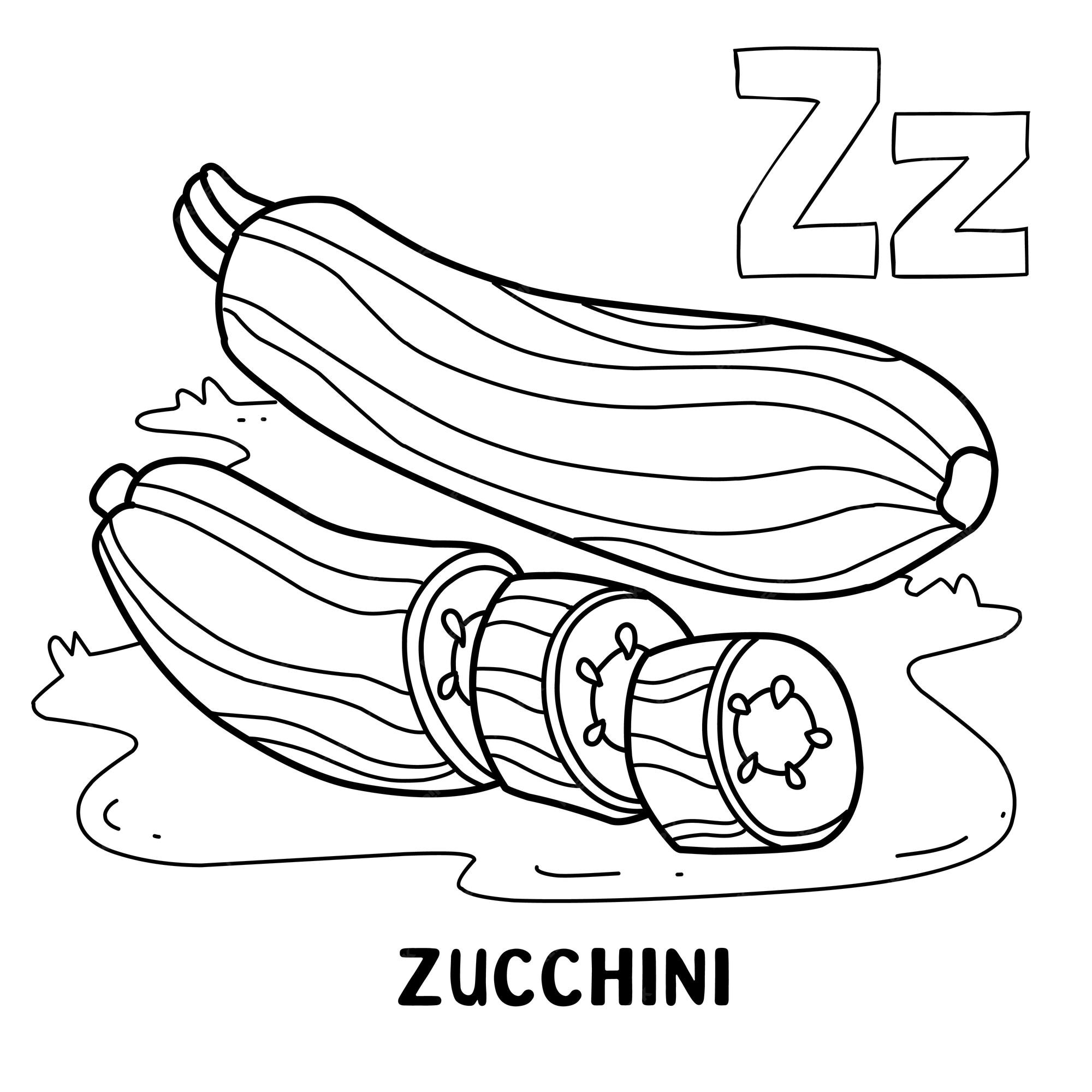 Premium vector alphabet fruit zucchini for coloring with word hand drawn letter fruit cartoon