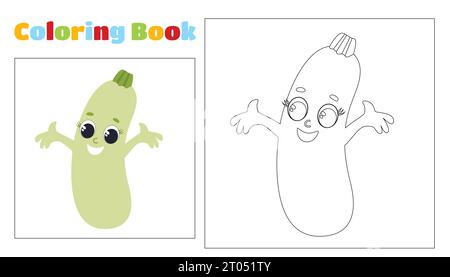 Zucchini vegetable cartoon coloring book hi