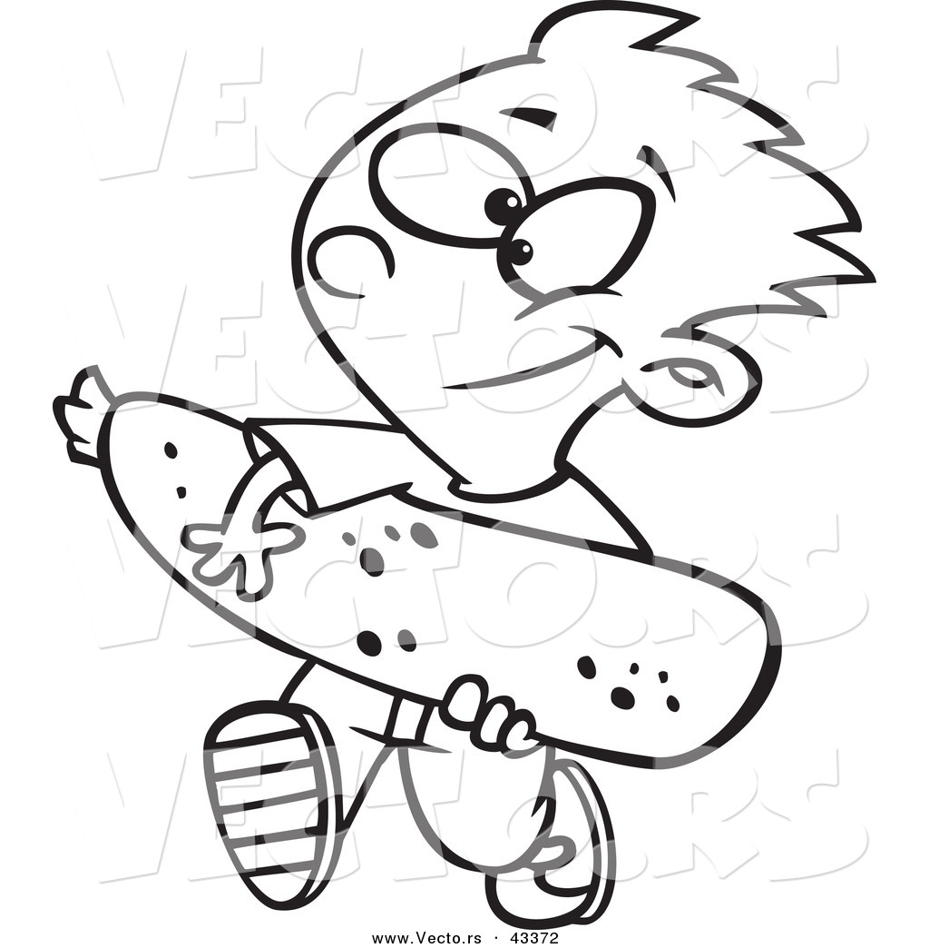 R of a happy cartoon boy carrying a giant zucchini